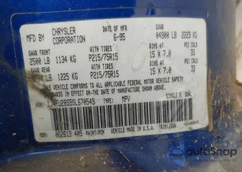 1995 Jeep Cherokee Se z USA, uszkodzony, nr VIN 1J4FJ28S5SL670549